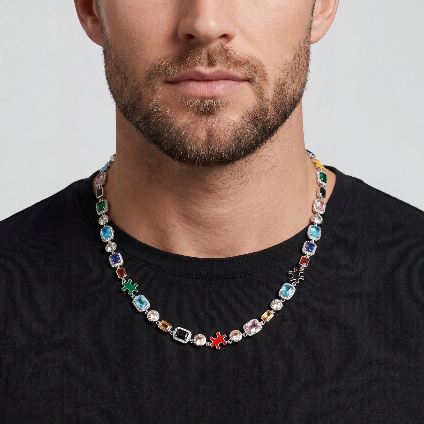 ICED GEMSTONE NECKLACE (SILVER)