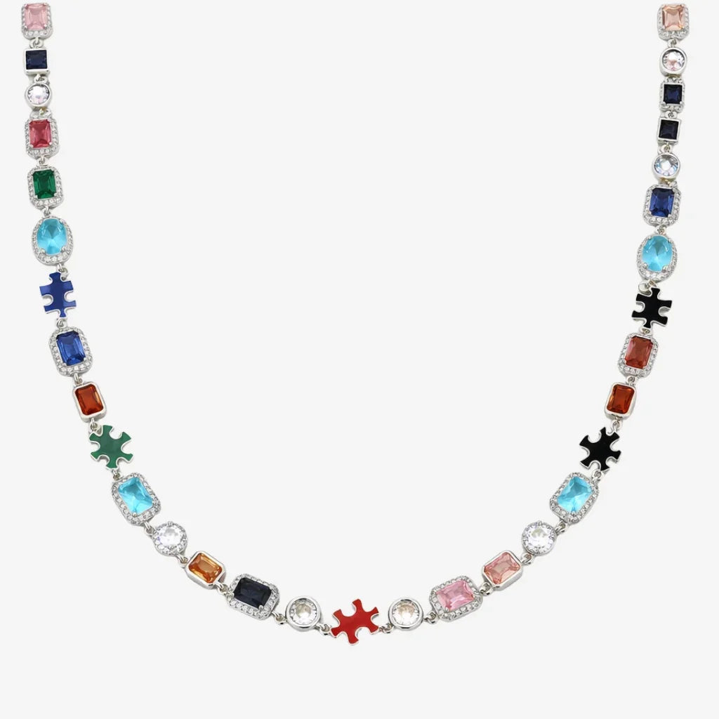 ICED GEMSTONE NECKLACE (SILVER)