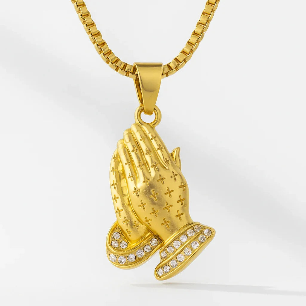 Praying Hands Iced Pendant (Gold)