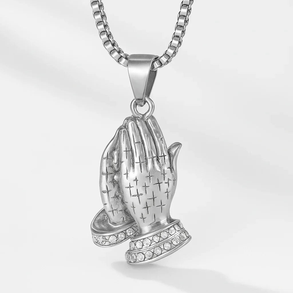 Praying Hands Iced Pendant (Silver)