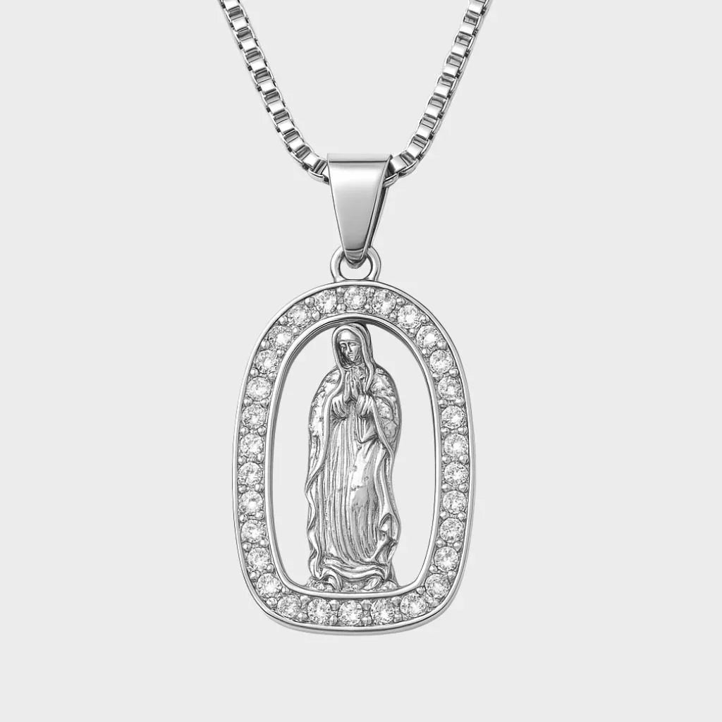 Virgin Mary Iced Pendant (Silver)