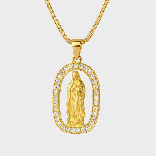Virgin Mary Iced Pendant (Gold)