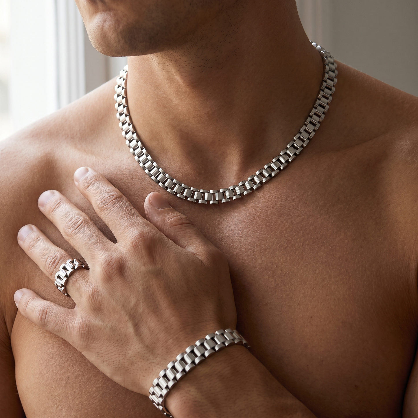 Rolex Chain set Ring silver - detail