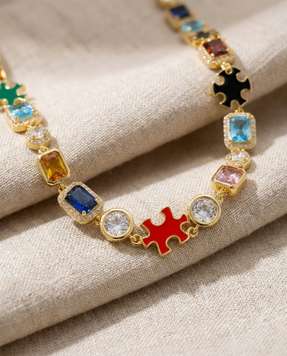 Iced Gemstone Necklace Gold - macro