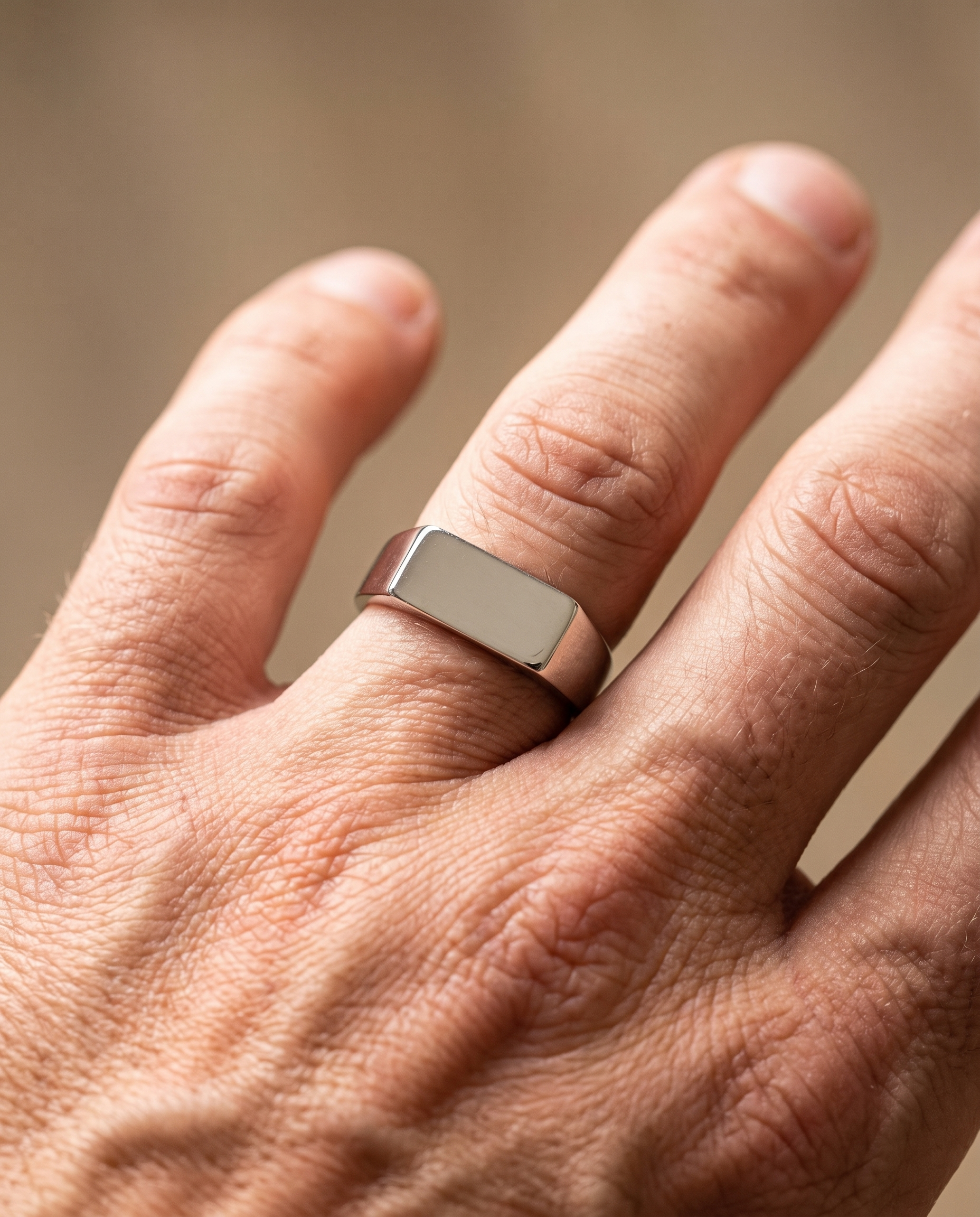 Rectangle Signet Ring (Silver) - Worn detail