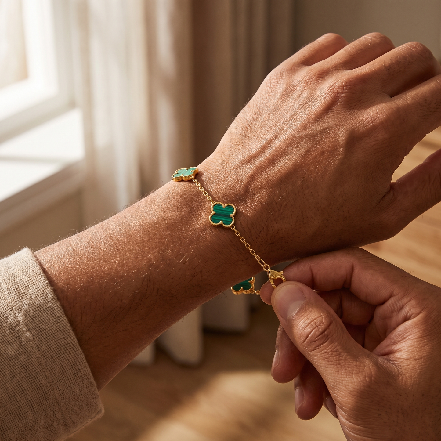 Fortuna Klaver Bracelet groen goud - detail